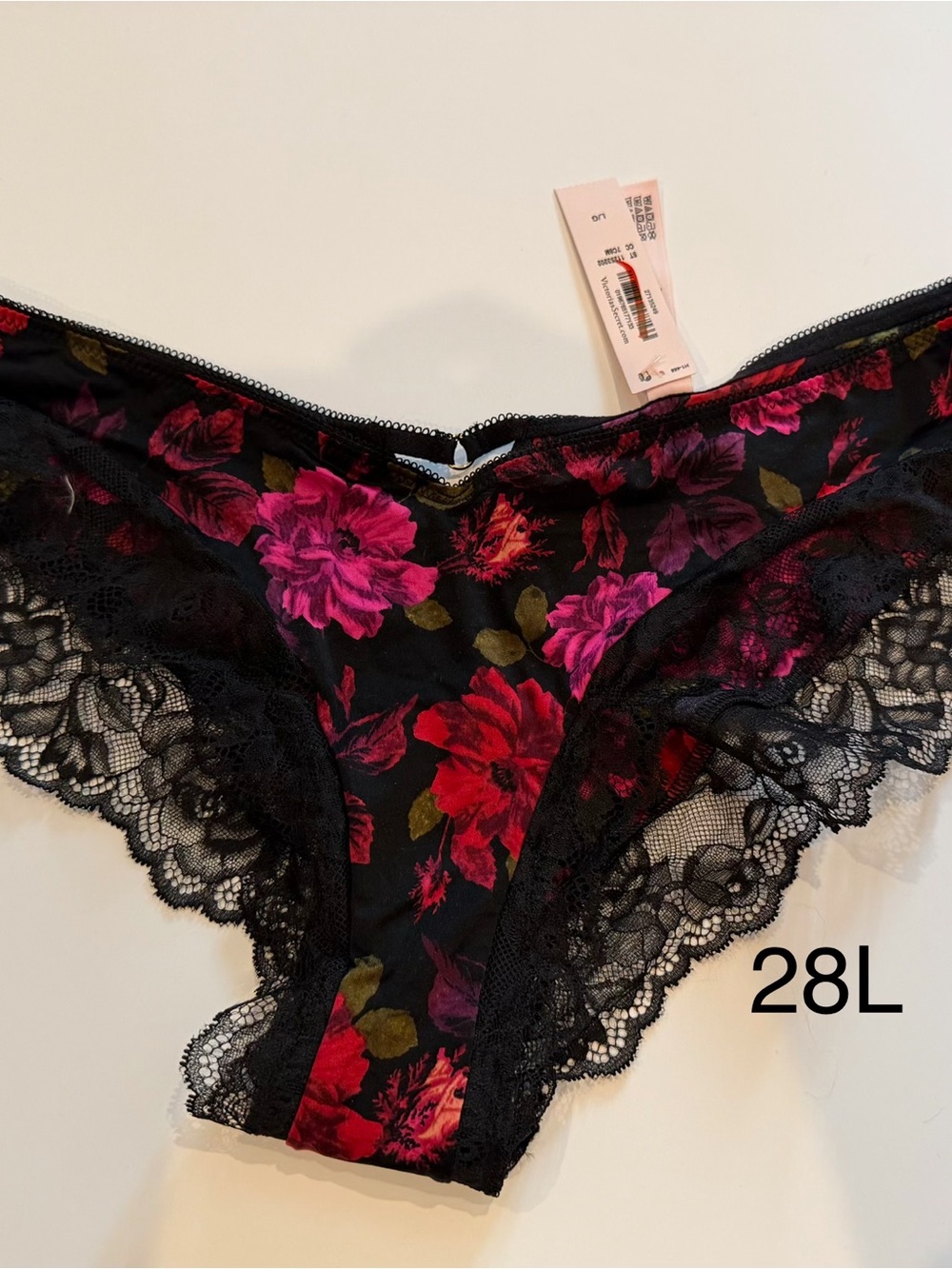 Floral Lace Cheeky Panty - Black with Pink & Red Floral